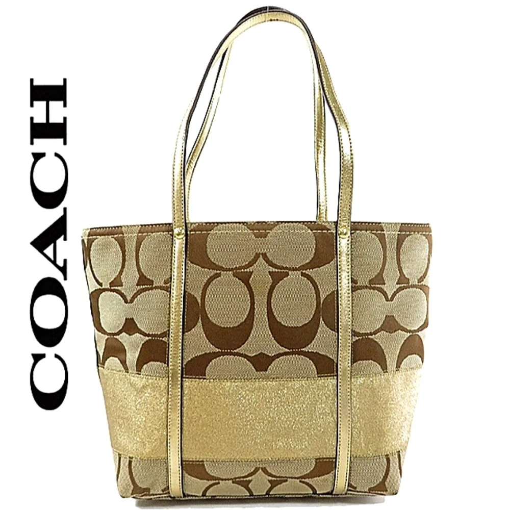 COACH Vintage Metallic Signature Logo Sateen Tote